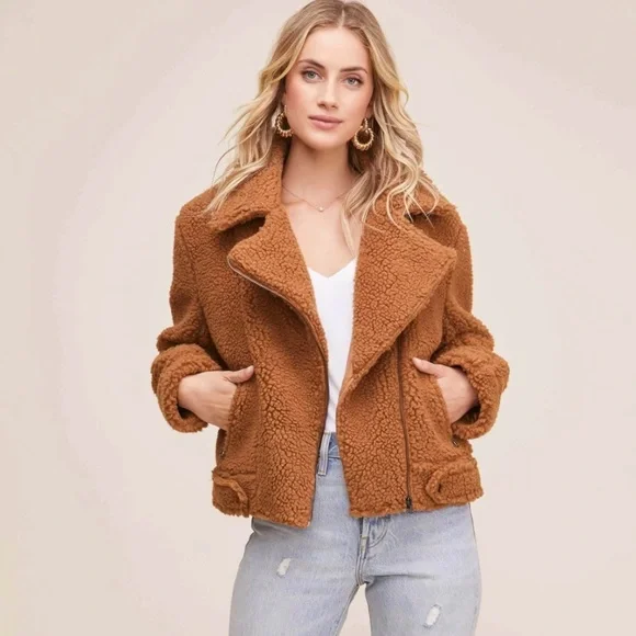ASTR Teddy Shearling Moto Jacket, XS - Picture 7 of 8